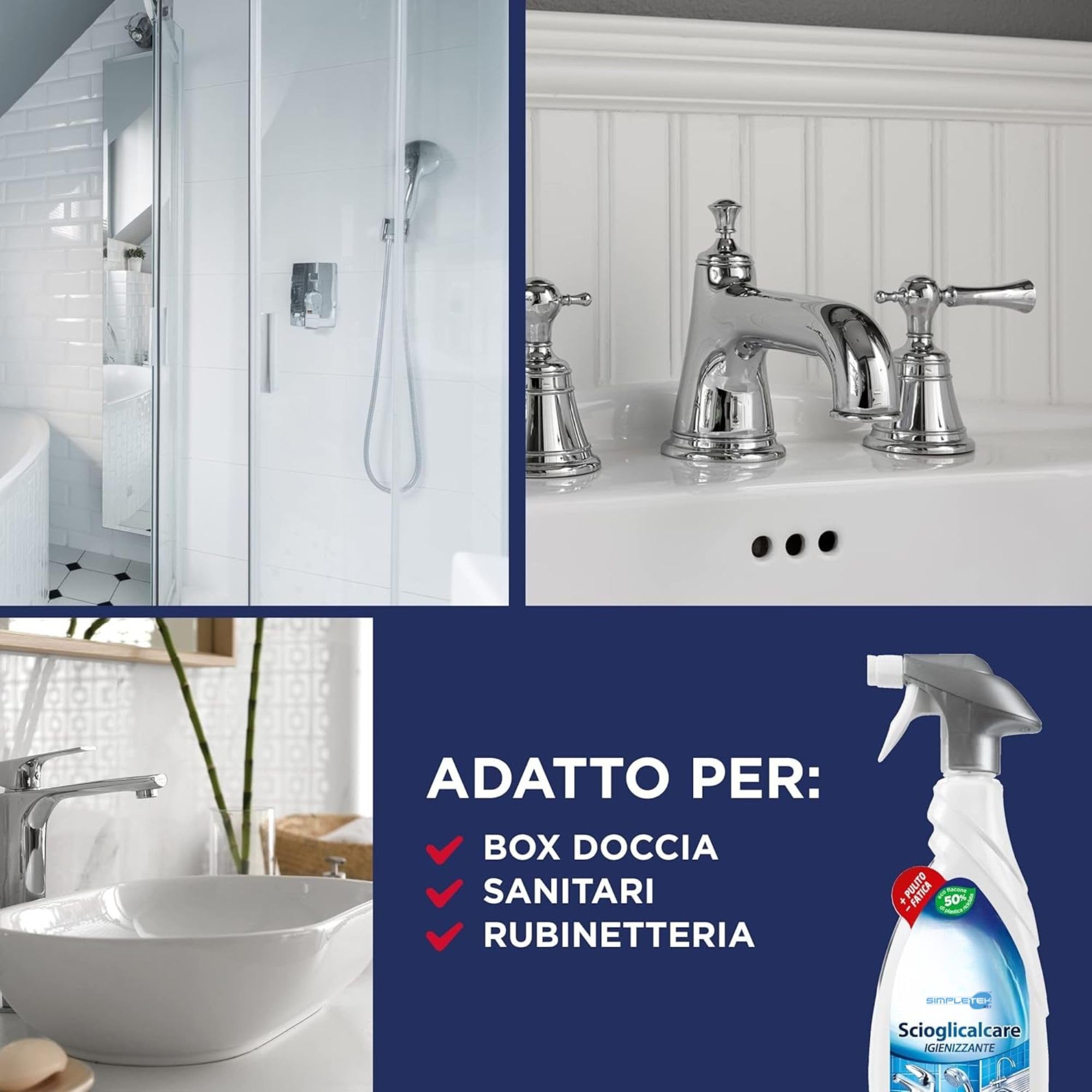SIMPLETEK - Spray detergente 650ml | Scioglie il Calcare Ostinato | Formula in Schiuma con Barriera Protettiva | Eco-Flacone [12 pezzi]