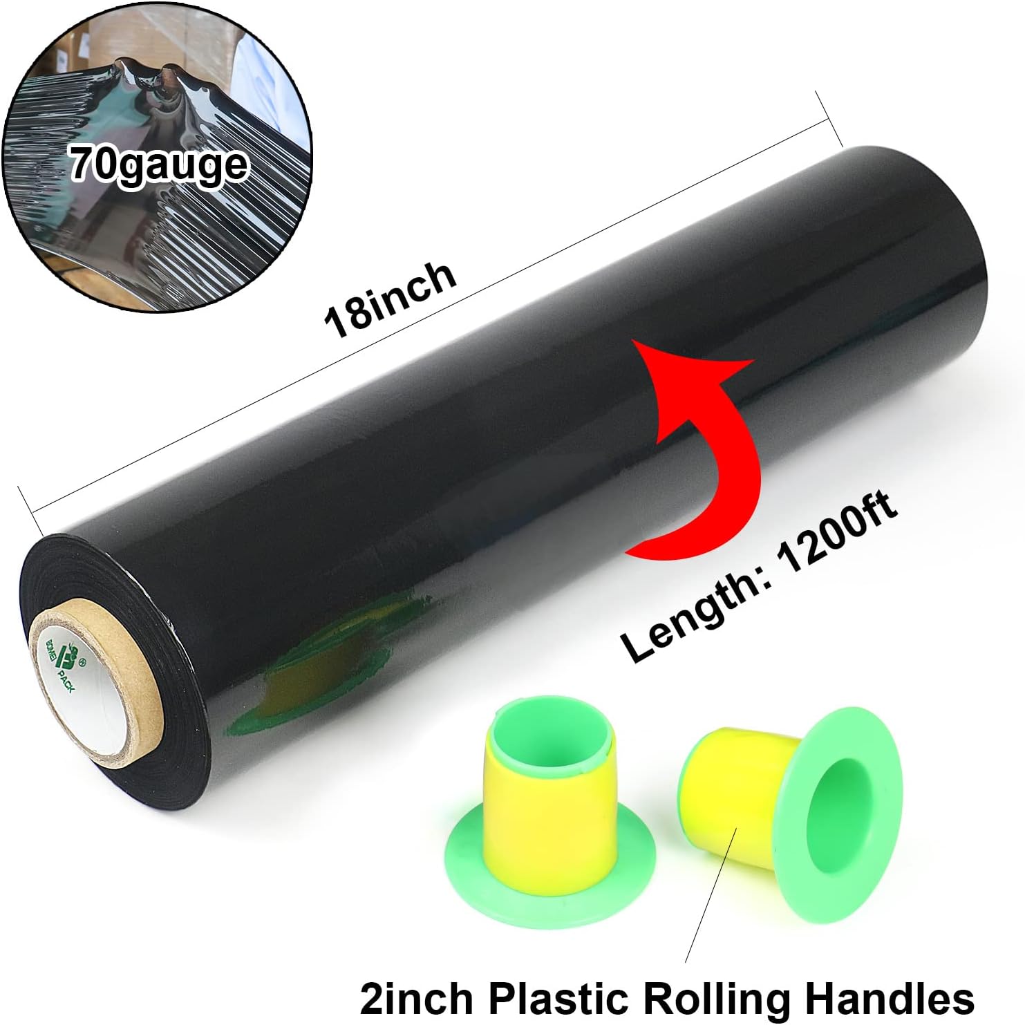 BOMEI PACK 18" Black Stretch Wrap 4Pack 72 Guage 1200ft 500% Stretch Cling Durable Adhering Packing Moving Packaging Heavy Duty Shrink Film Stretch Wrap