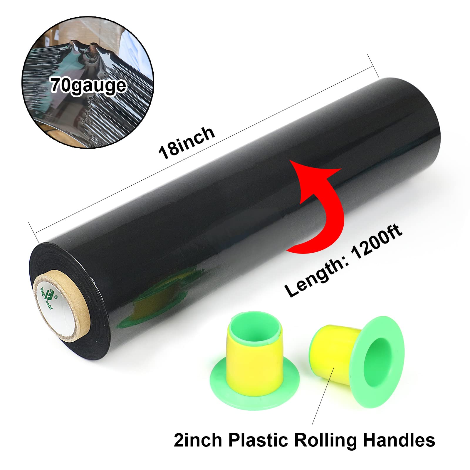 4 Pack Industrial Negro Pallet Stretch Wrap Cling Film 20mic 400mm 260m con plástico rollo handle.Durable Self Adhering embalaje, embalaje, Heavy Duty Shrink Film BOMEI PACK
