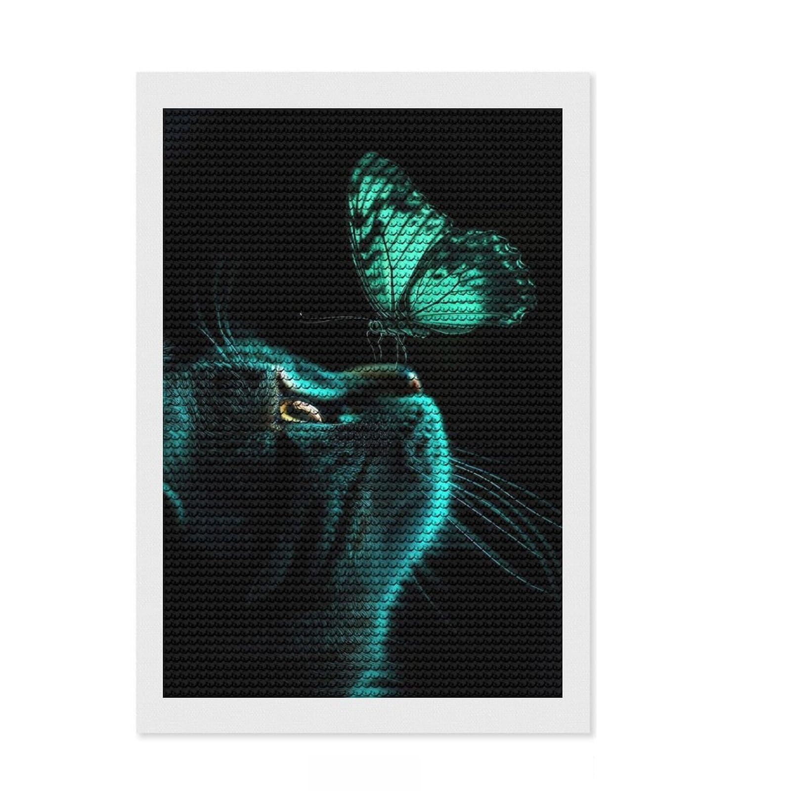 Junmoney Cat and Butterfly Diamond Art Canvas 8"x12", for Women, Simple to Start, Modern Decor, Gift Idea, Nice Detail and Sparkle