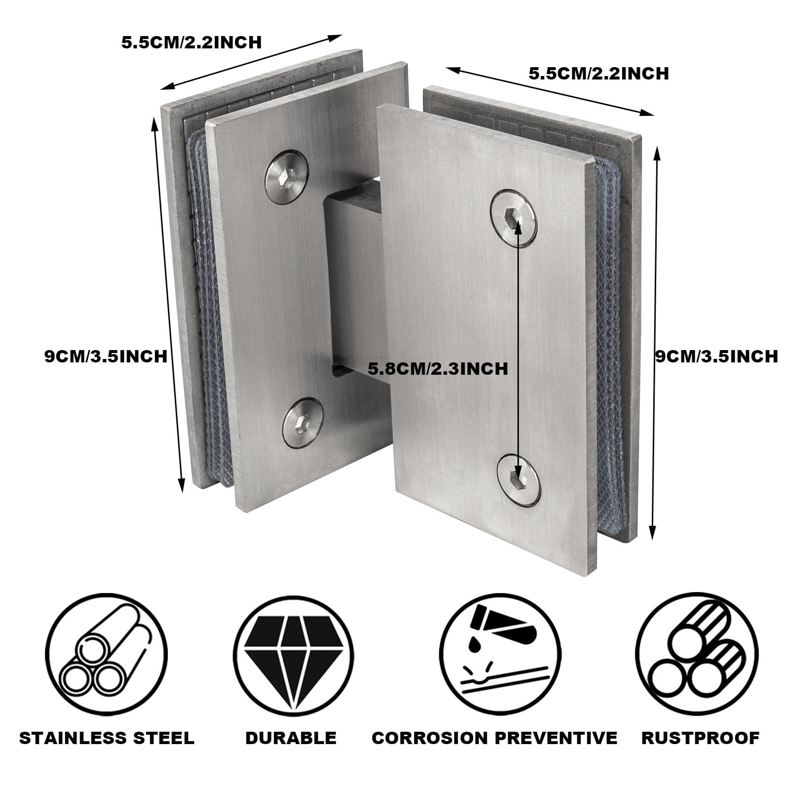 Cokritsm 2PCS Silver Glass Shower Door Hinges 180 Degrees Glass Door Hinges Replacement Parts with Mounting Hardware Stainless Steel Bathroom Gate Clamp for 8-12mm Glass - Image 2