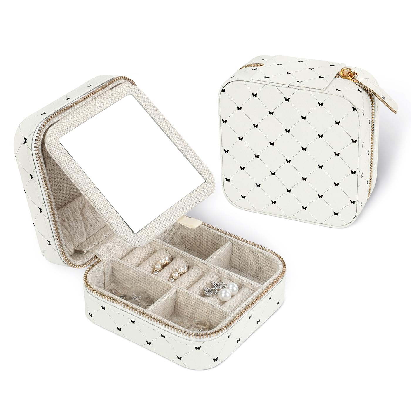 HDE Girl's Travel Jewelry Case Faux Leather Mini Organizer Box with Mirror Gift - Butterfly