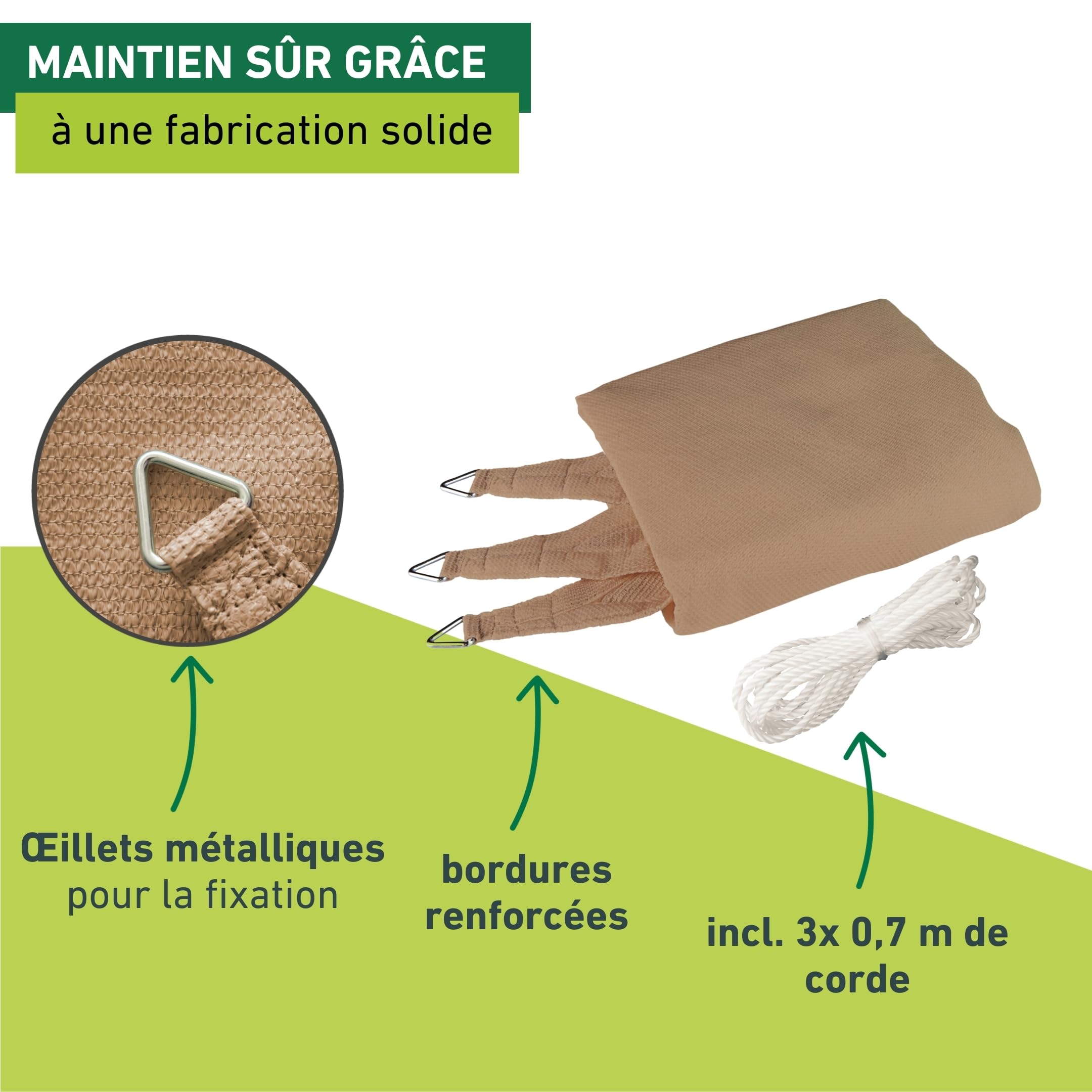 Windhager Capri 10751 Voile d'ombrage Triangulaire 4 x 4 m (égalise) Protection Solaire pour Jardin et terrasse Anches résistantes aux UV et aux intempéries
