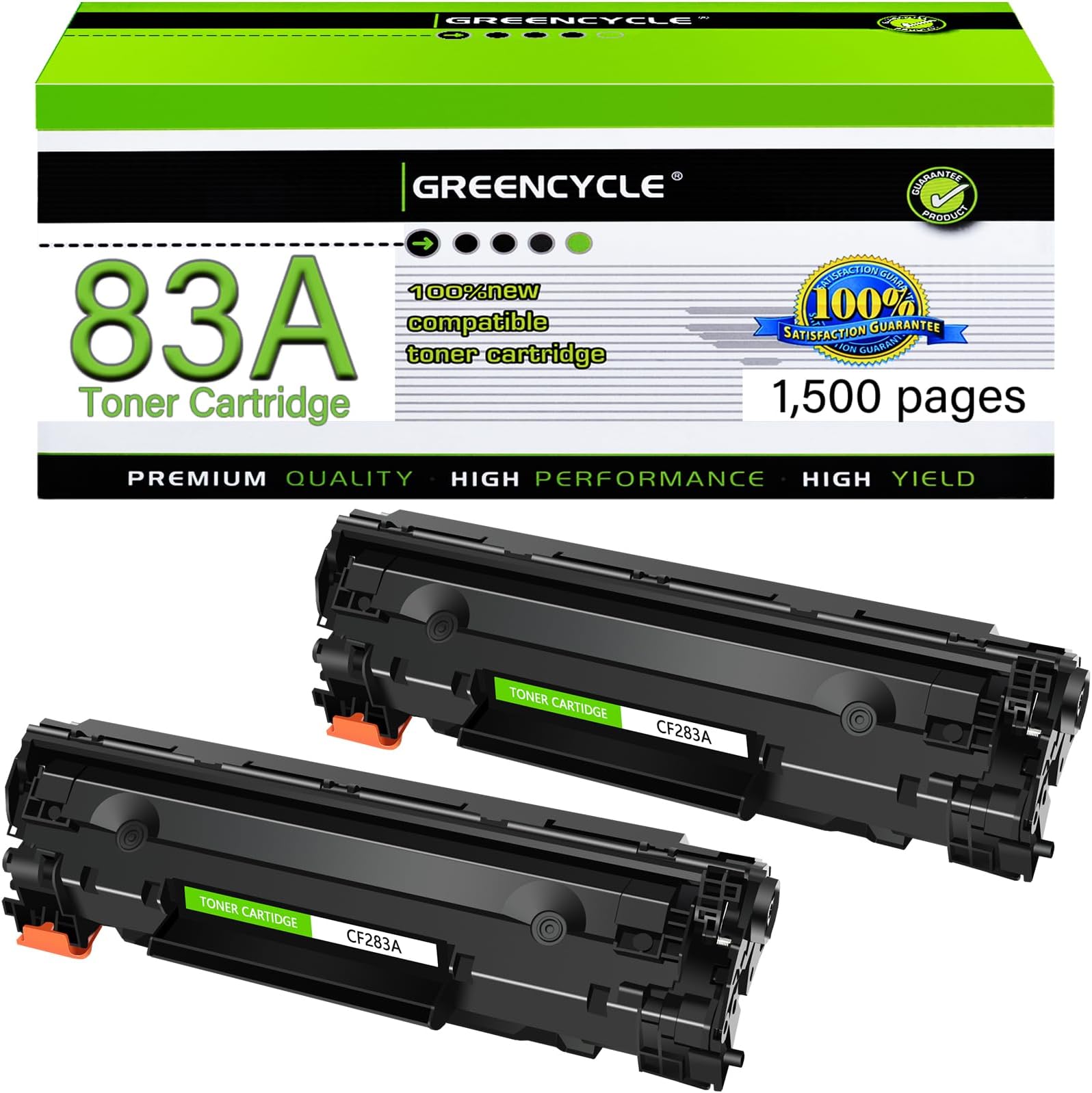 - greencycle Compatible Toner Cartridge Replacement for HP 83A CF283A Work with LaserJet Pro MFP M125nw M201dw M225dw M127fw M127fn M125a Printer (Black,2-Pack)