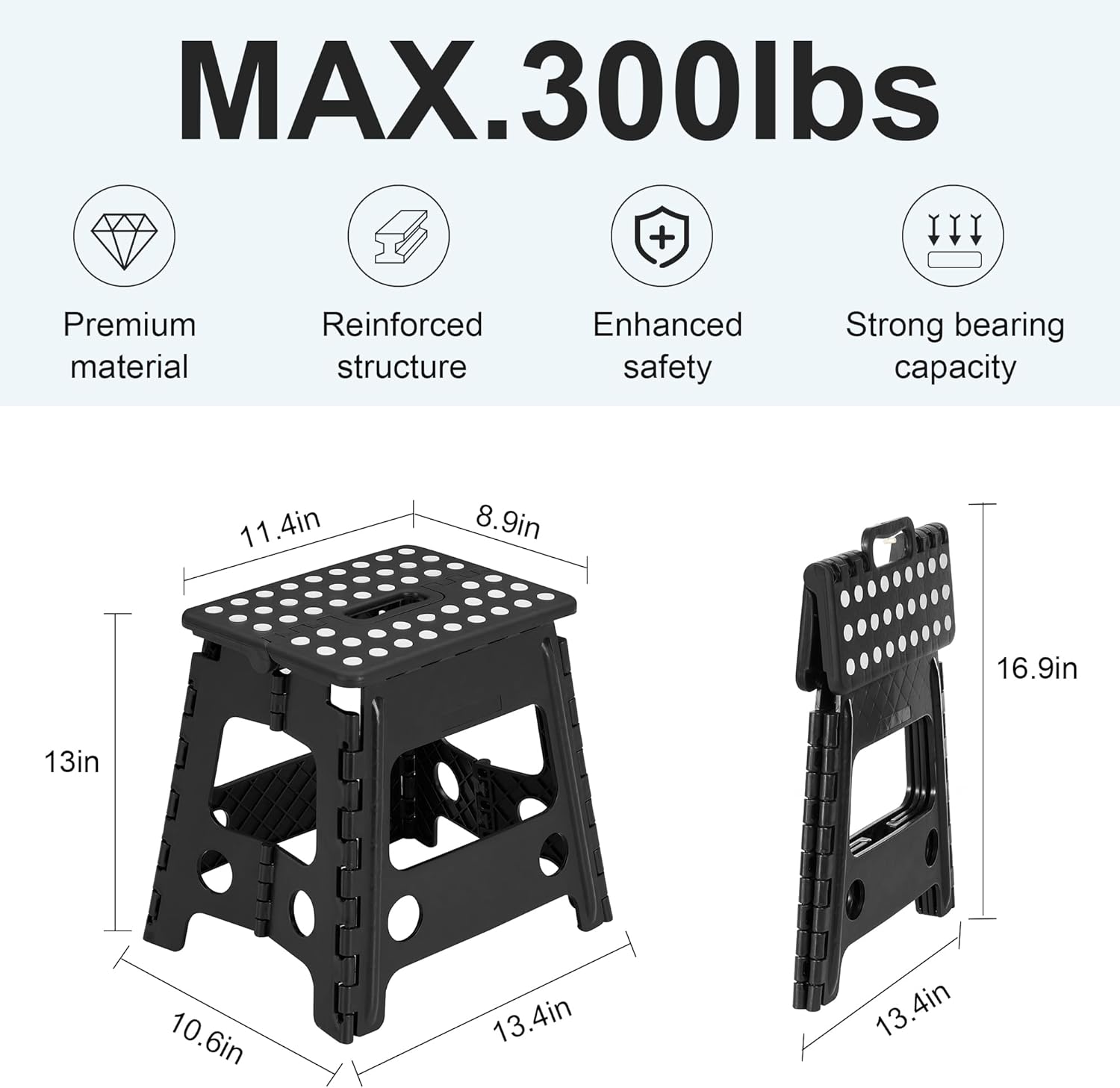 VECELO Folding Step Stool 13 Inch, Non-Slip Surface Portabl Foldable 1 Step Stool with Carry Handle, Heavy Duty to Support Kids/Toddler/Adults for Living Room Kitchen, Bathroom, Set of 2, Black