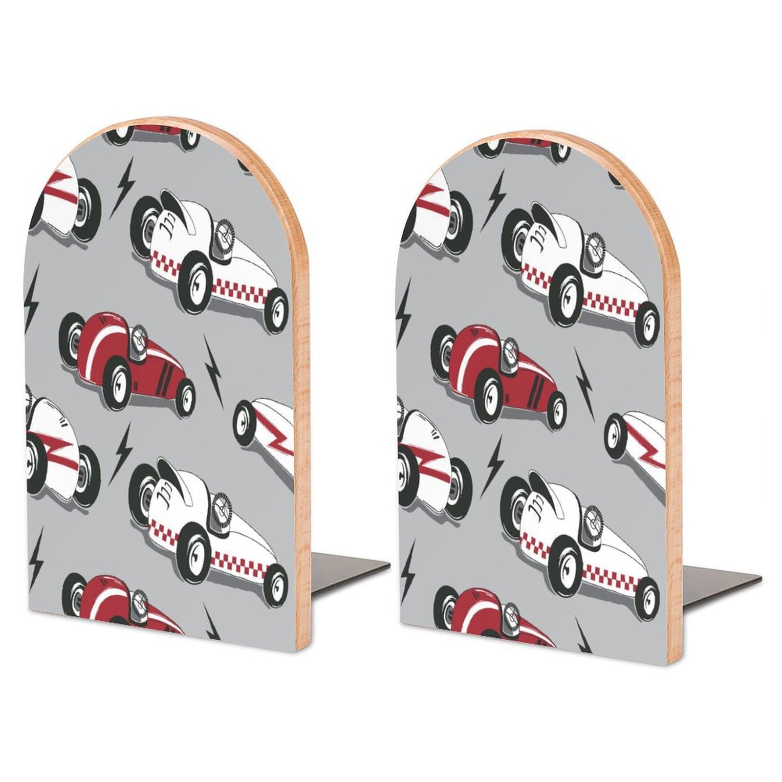 Hxywqa Multi7 Storage Bookshelf, Race Cars 2 Sturdy Thickened Bookends S Wooden Storage Bookshelf, Suitable For Home, Office, Study Room, School, Library