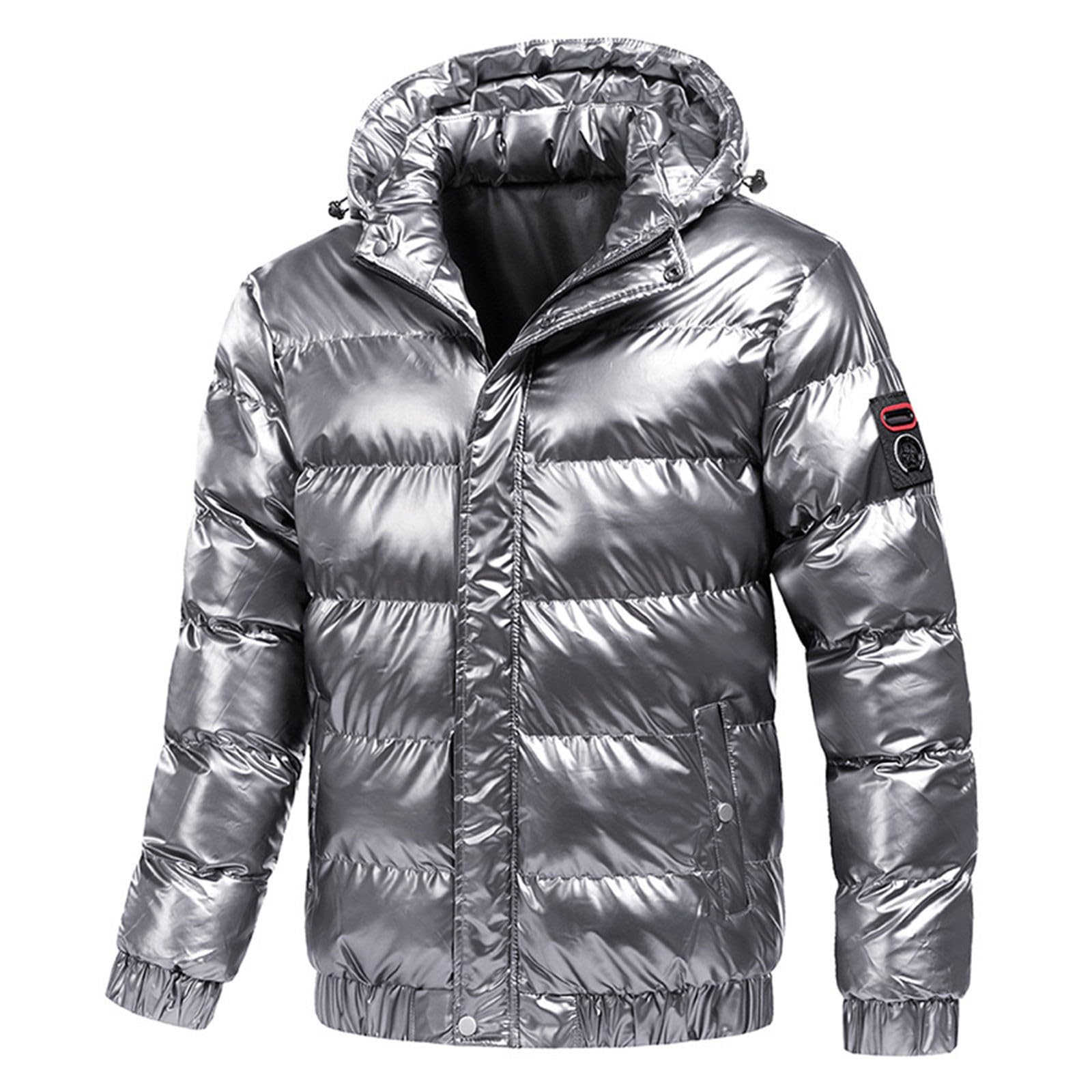 Piumino luminoso da uomo leggero e caldo inverno neve giù giacca con cappuccio cerniera metallo lucido antivento parka cappotti corti casual piumino piuma donna giacca
