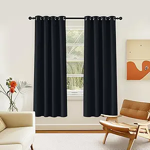 NICETOWN Blackout Black Curtain 72 inches Long, Grommet Thermal Insulated Window Treatment Light & Sound Blocking Drape for Living Room/Bedroom, W46 x L72, 1 Panel