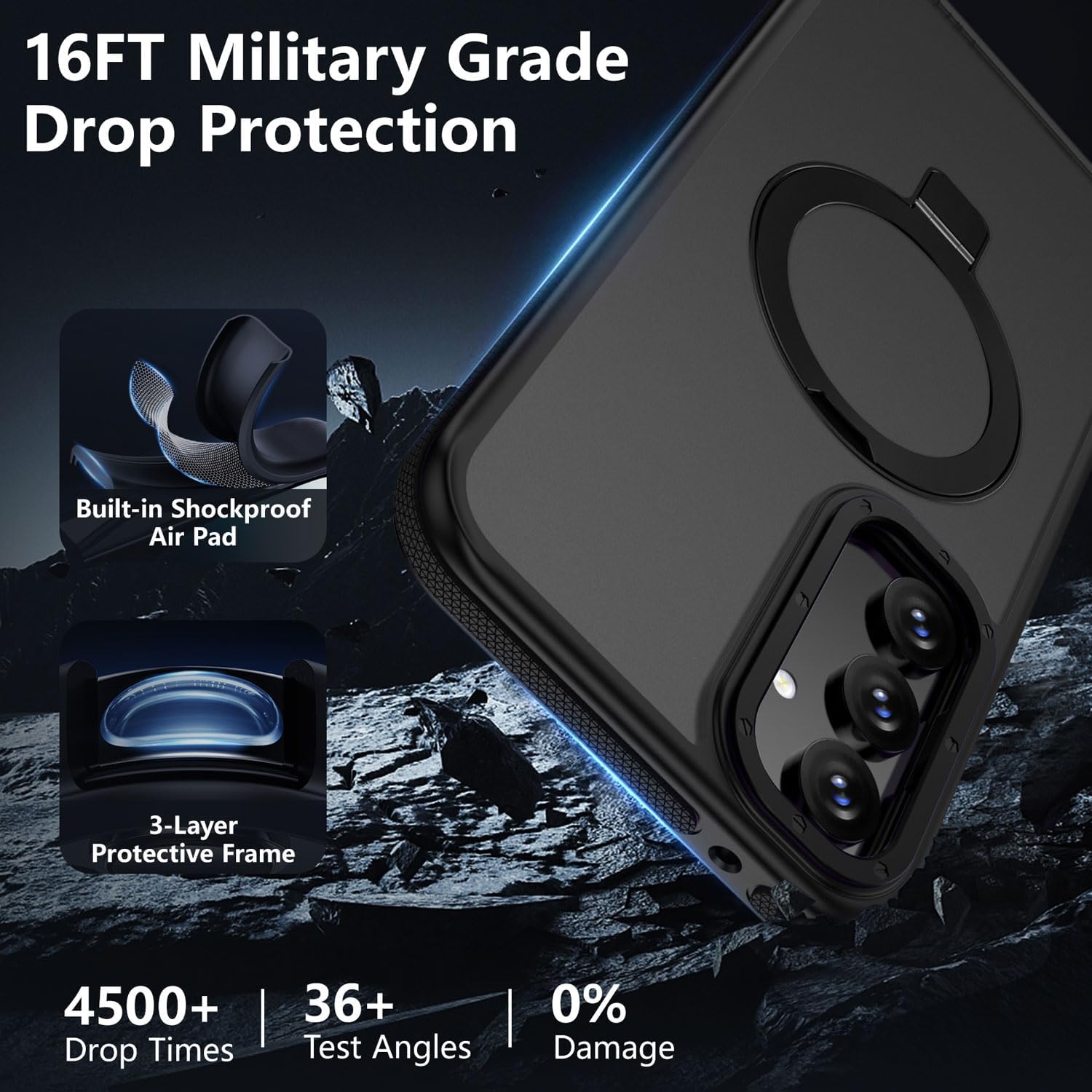 for Samsung Galaxy S23 FE Case, Magnetic Adjustable Ring Stand [Fit for Magsafe], [Military-Grade Shockproof Protection] Phone Case with Kickstand&Ring Holder (Black)