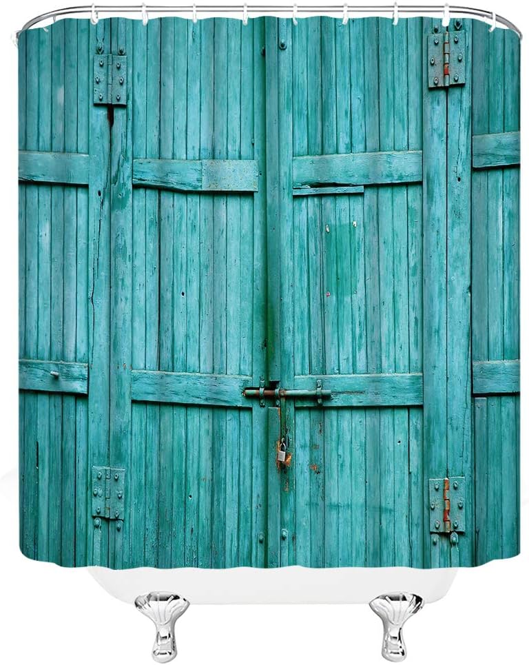 Barn Door Shower Curtain Vintage Rustic Wooden Farmhouse Brown Barn Door Plank Western Retro Creative Countryside Art Bathroom Decor Fabric Curtain with Hooks