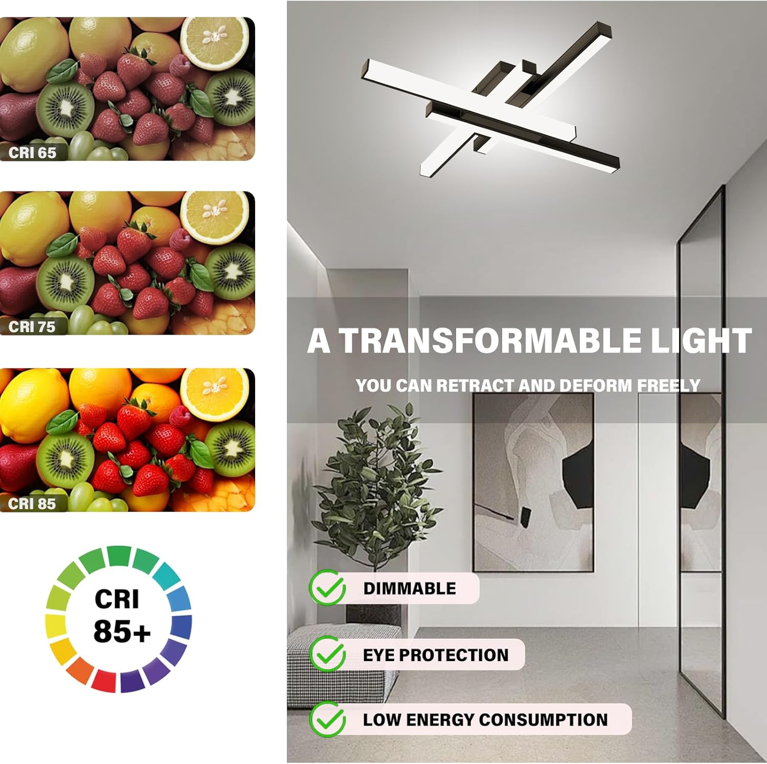 ETL 24 inch Flush Mount LED Ceiling Light Dimmable Modern Ceiling Light 5700K Daylight Transformable 55W Ceiling Light Fixtures for Dining Room,Kitchen,Hallway,Bedroom,1 Pack-ETL Listed