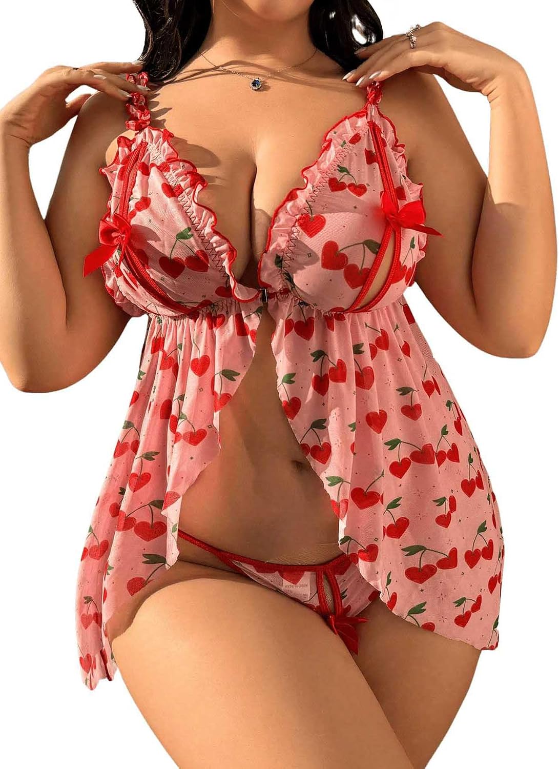 Verdusa Women's Plus Size 2 Piece Lingerie Set Cut Out Split Underwire with Panty
