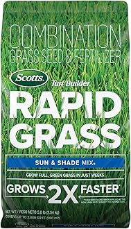 Scotts Turf Builder Rapid Grass Sun & Shade Mix: up to 2,800 sq. ft, Combination Seed & Fertilizer, Grows in Just Weeks, 5.6 lbs