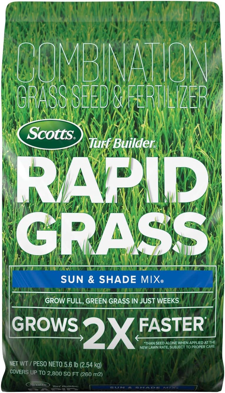 Turf Builder Rapid Grass Sun and Shade Mix - Combination Grass Seed & Lawn Fertilizer, Covers Up to 2,800 sq. ft., 5.6 lb.