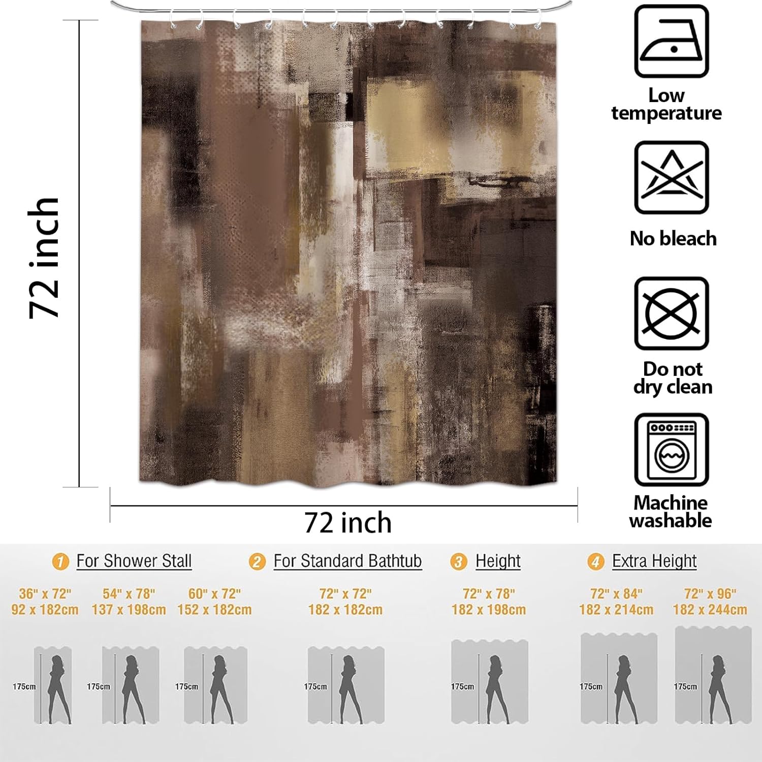 Tan Brown Abstract Oil Shower Curtain, Modern Rustic Art Painting Fabric Bathroom Curtains Decor Set, Waterproof Polyester Fabric Bath Curtain with Hooks 72x84 Inch