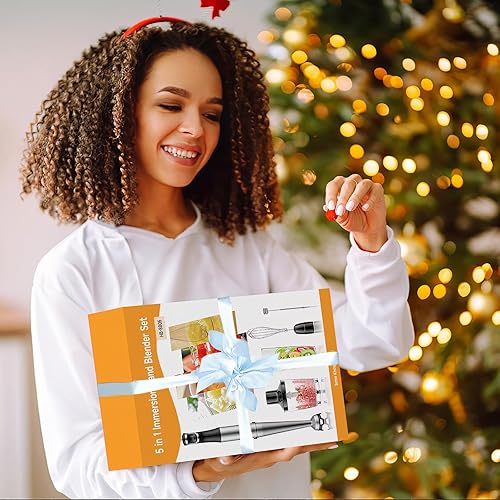 Miniatura 8 de Licuadora de inmersión de mano de 1100 W, disparador de velocidad variable 5 en 1, licuadora de emulsión con picador, batidor y espumador para sopa,