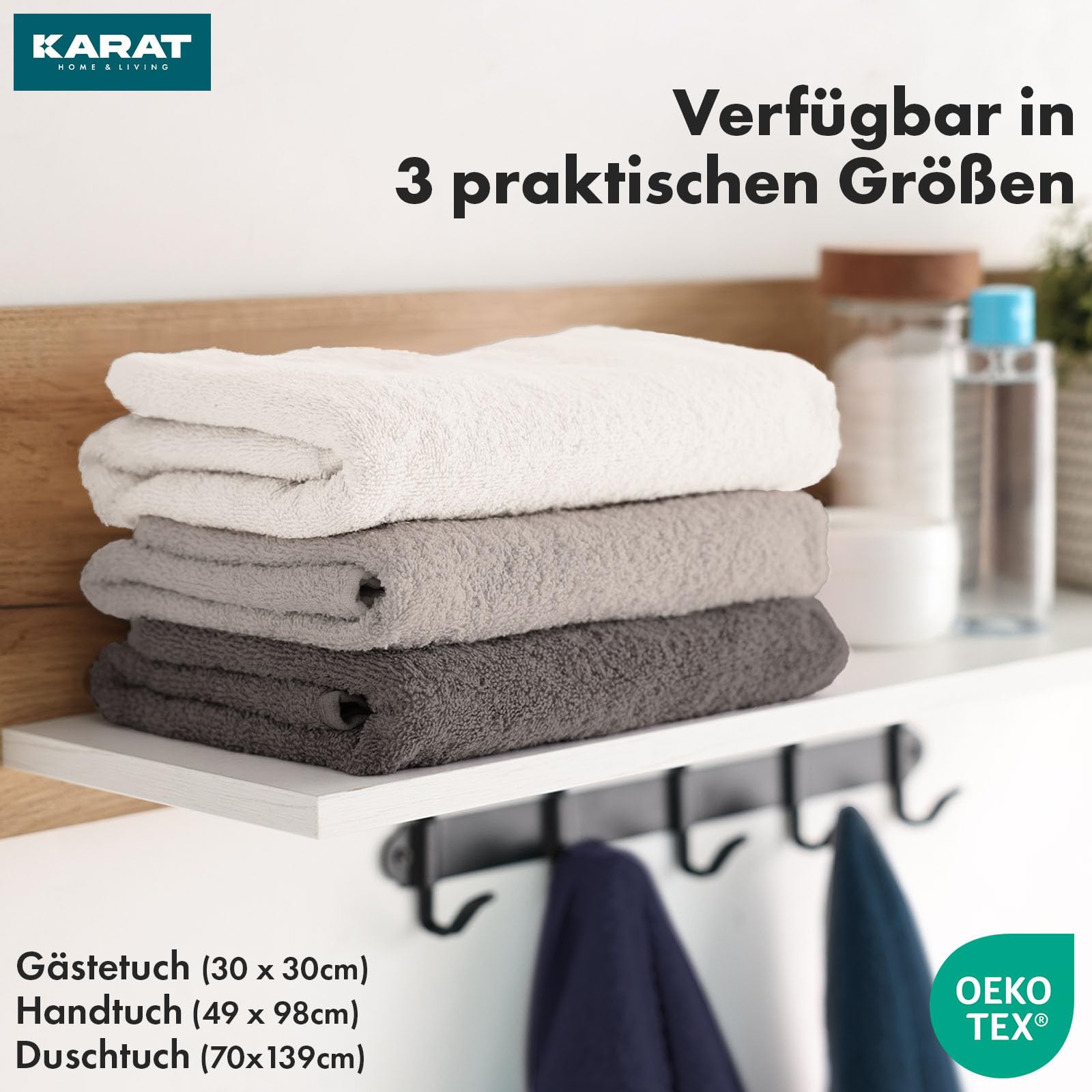 KARAT Serviette 100 % Coton, 70 X 139 Cm, Noire, Certifiée