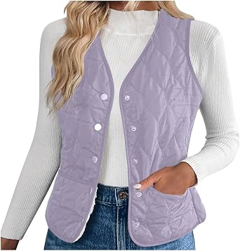 NSICBMNO Gilet For Women Uk Quilted Body Warmer Sherpa Fleece Gilet Padded Waistcoat Down Vest Thermal Body Warmer Ladies Button Up Quilted Jacket Sleeveless Puffer Jackets Winter Jackets