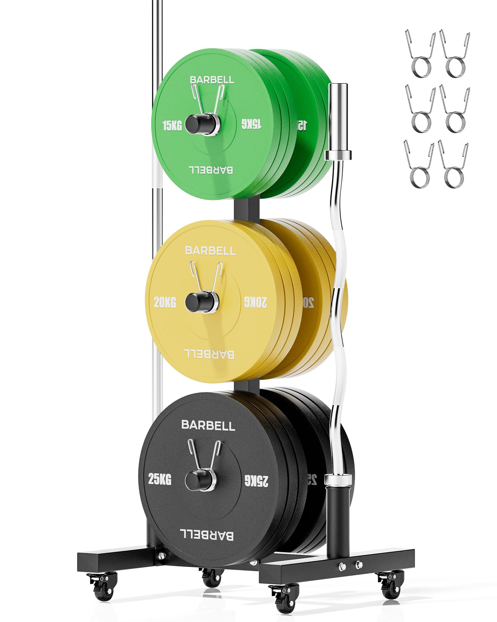 Photo 1 of ?Weight Tree with 4 Lockable Casters, Weight Plate Rack for Olympic Plates, Fits Adjacent 45LB Bumper Plates, Heavy Duty Weight Storage Rack, Compact Bumper Plate Rack for Home Gym