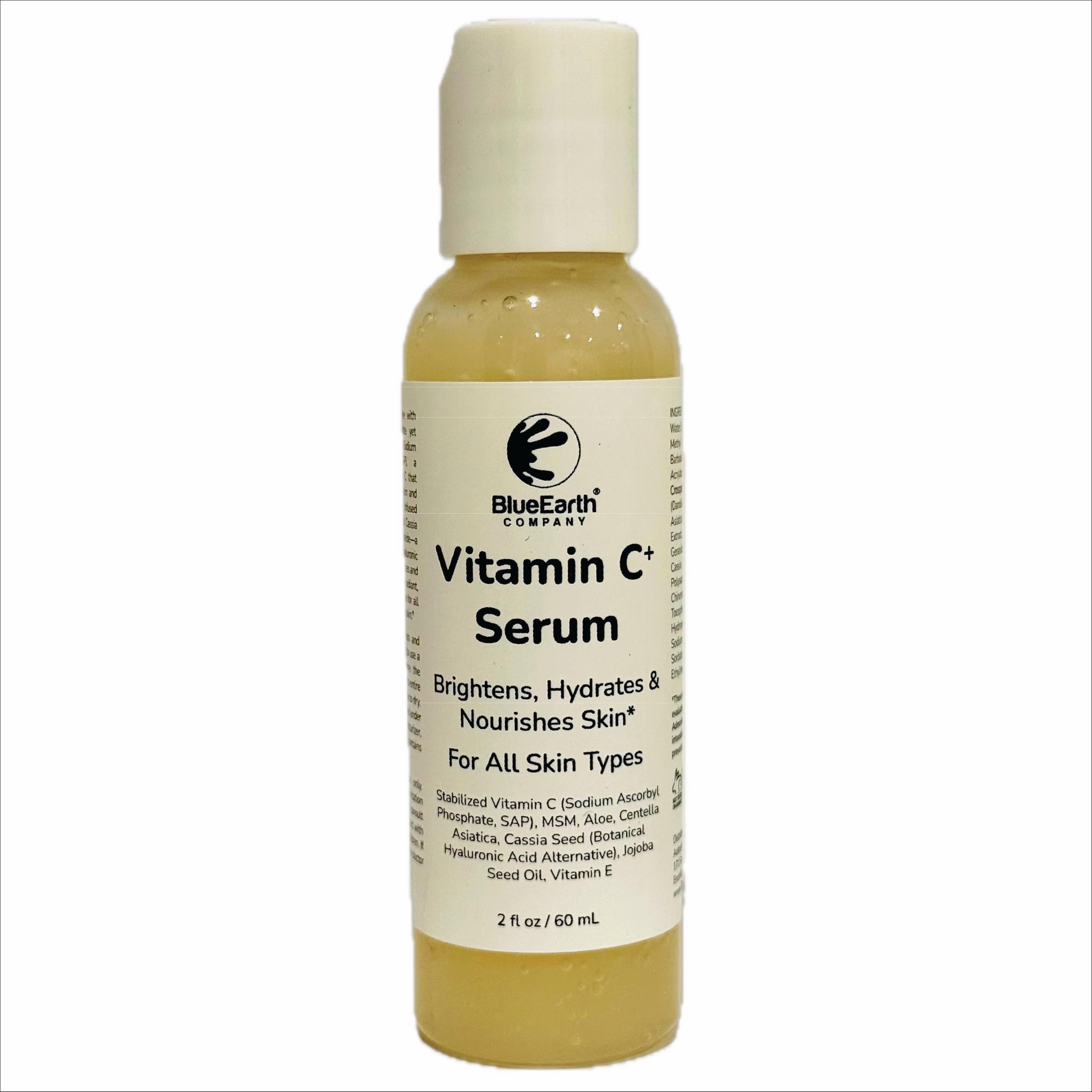 Vitamin C+ Serum for Sensitive Skin – With Sodium Ascorbyl Phosphate (SAP), MSM, Aloe, Centella, Hyaluronic – Brightens, Hydrates, Fades Dark Spots – Anti-Aging Face Serum – 2oz – BlueEarth Company