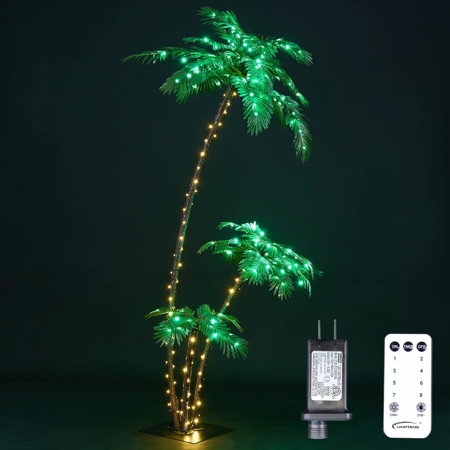 Lightshare Lighted 7FT Palm Tree 3Trunks Artificial Palm