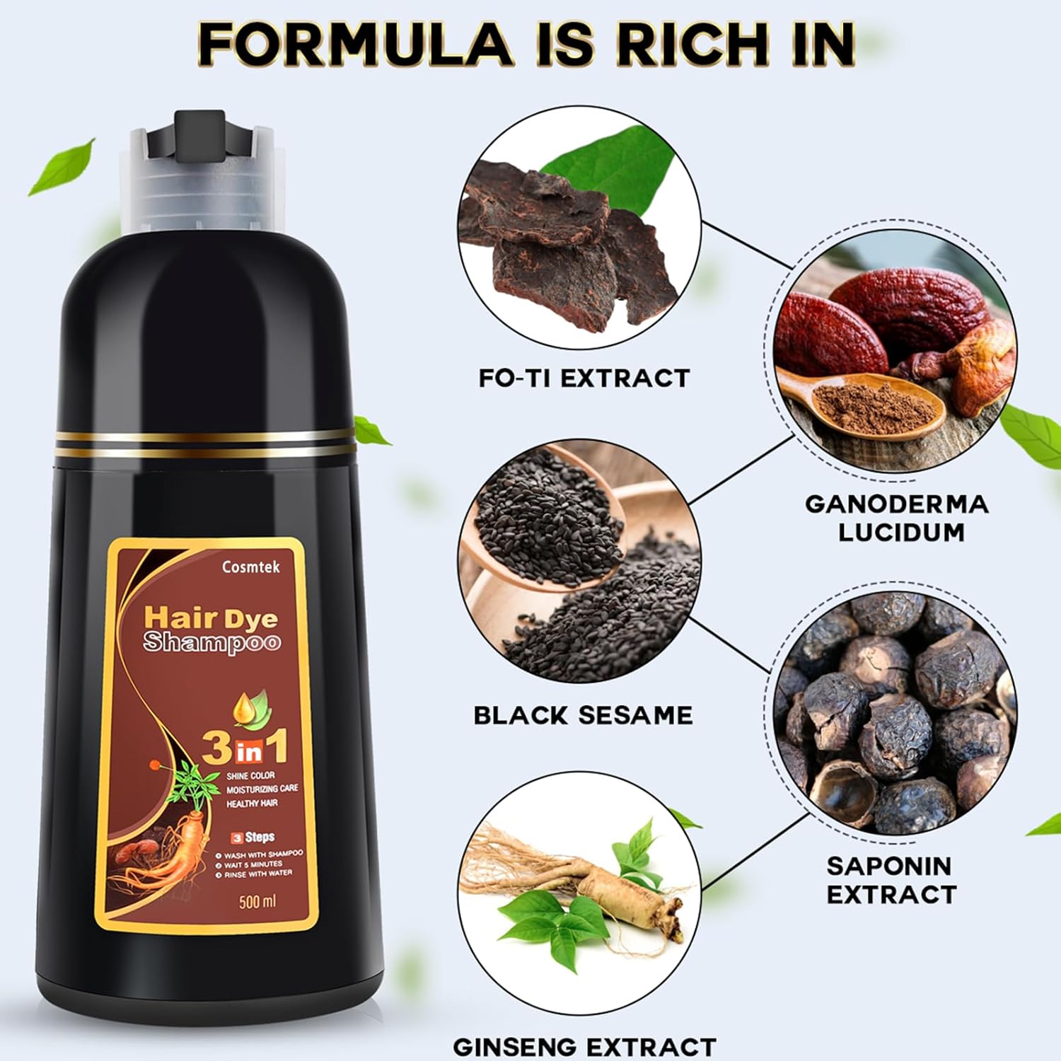 Dark Brown Hair Dye Shampoo for Gray Hair, Semi-Permanent Hair Color Shampoo for Women and Men, Herbal Ingredients, 3 in 1-100% Grey Coverage, 17.6 Fl Oz (Pack of 1)