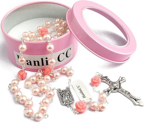 Hedi Rosario sagrado color rosa con medalla de Lourdes