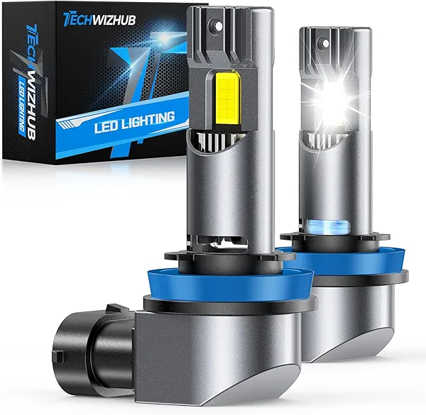 TechWizHub H11/H9/H8 Bulbs, 24000LM Super Bright High Low Beam No Shadows H11 Fog Lights, 1:1 Mini Size 6500K Cool White, 16000RPM Silent Fan, Plug and Play, IP68, Pack of 2