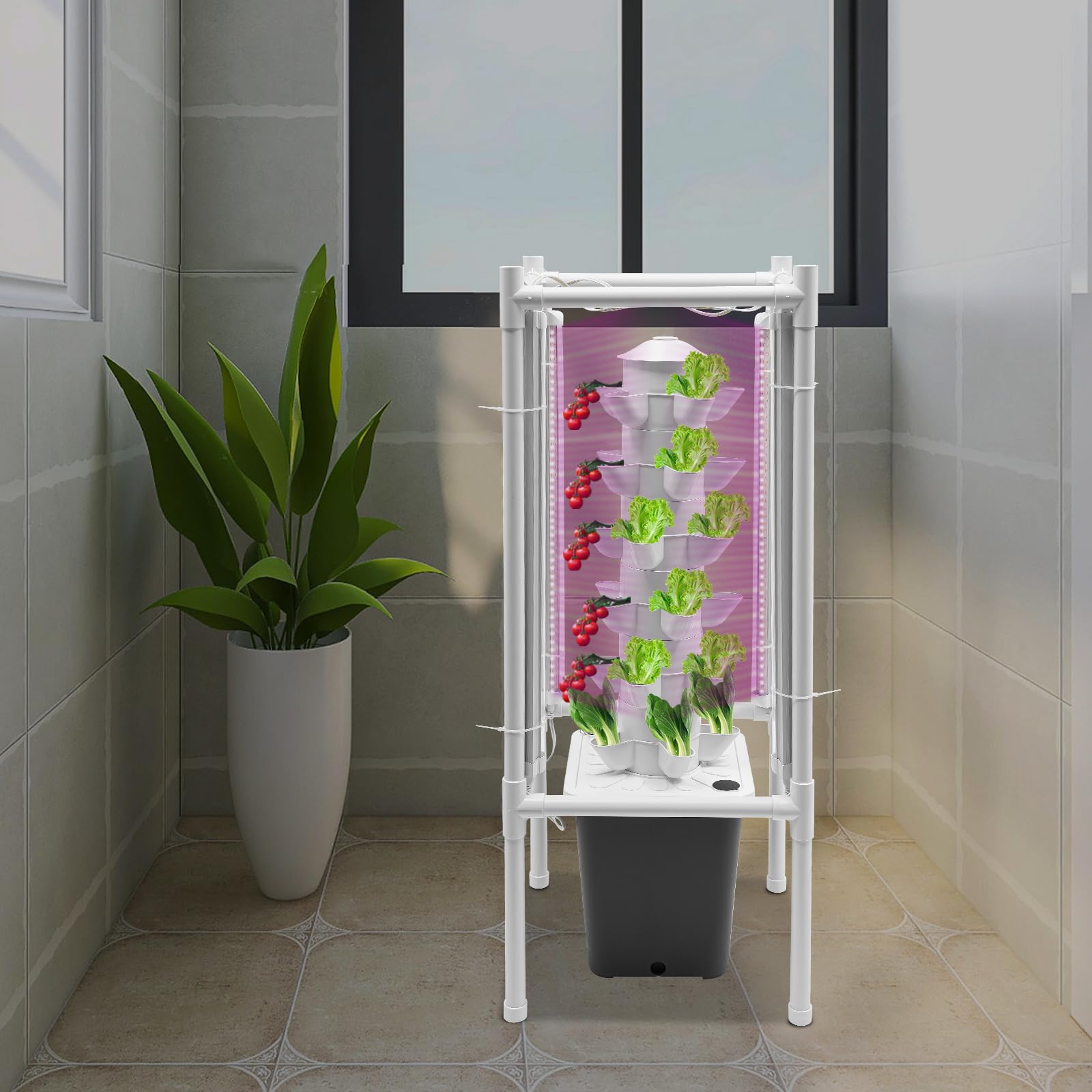 Kit di coltivazione idroponica verticale a 6 piani, per erbe, frutta e verdura, kit di coltivazione idroponica, 30 fori per piante, kit di coltivazione idroponica per giardino