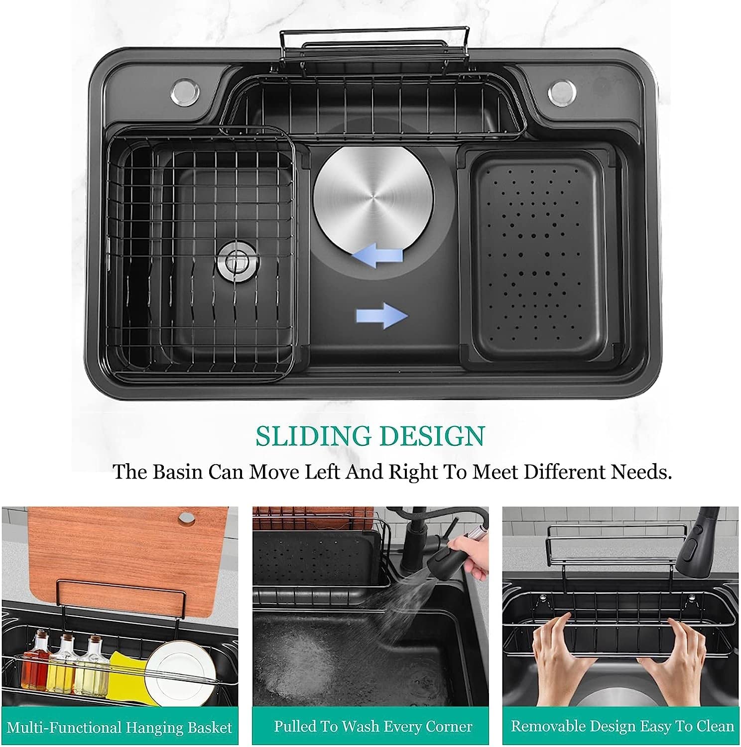Fregadero de Barra de Cocina Grande Plateado con Grifo extraíble, Kits de Drenaje e instalación, Fregadero de Cocina de un Solo tazón de Acero Inoxidable 304, con nanorrevestimiento, fácil d