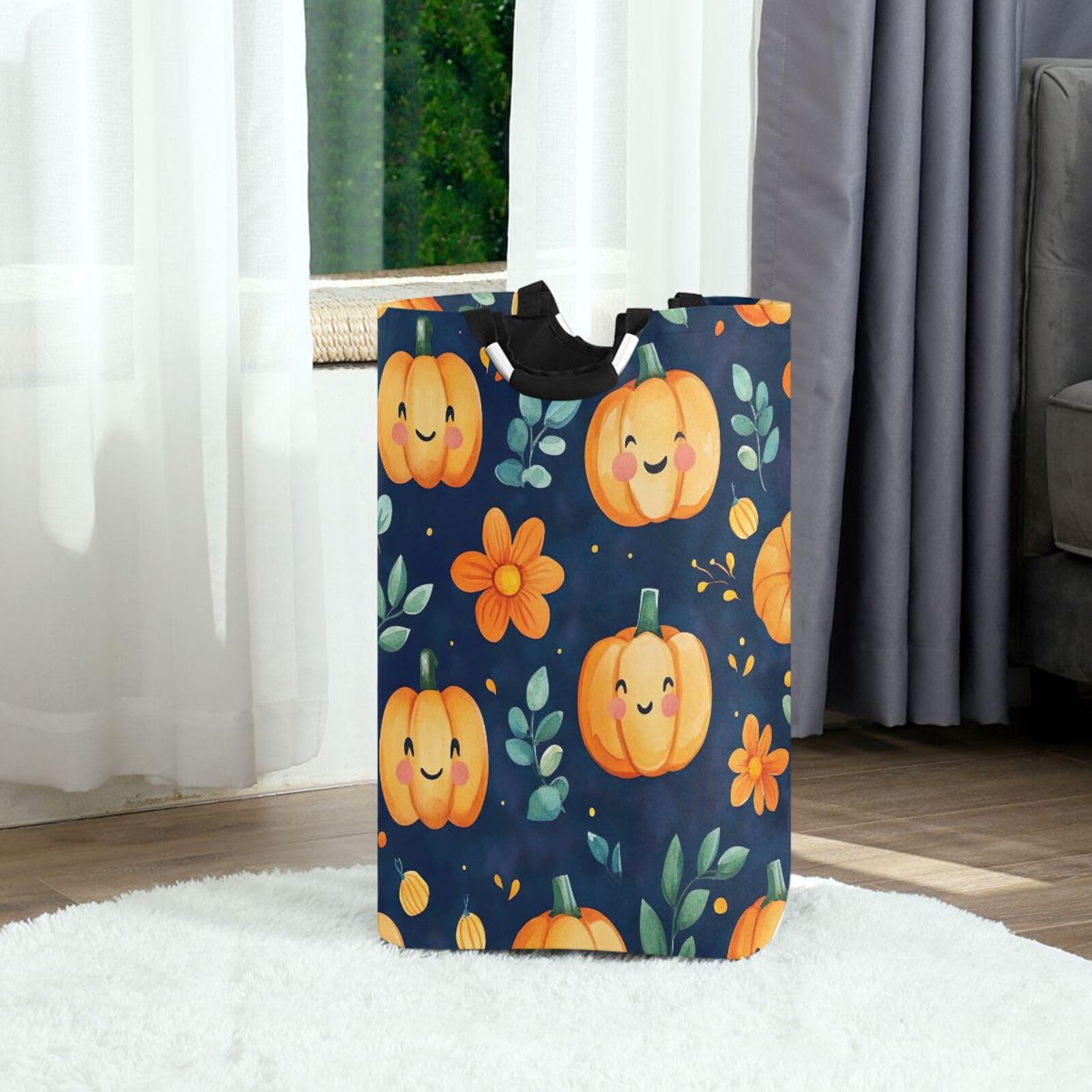 Jihqo Laundry Hamper Basket Halloween Funny Pumpkins Collapsible Nursery Storage Bin Waterproof Clothing Baskets for Home Bedroom Bathroom Washing Room