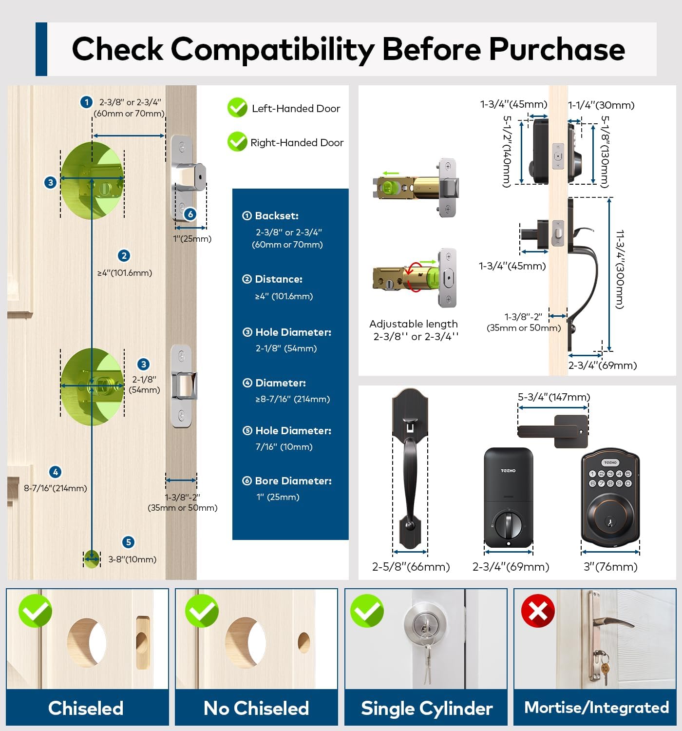 TEEHO Fingerprint Keyless Entry Door Lock with Door Knob, Keyless Entry Door Lock Deadbolt with Handle Set