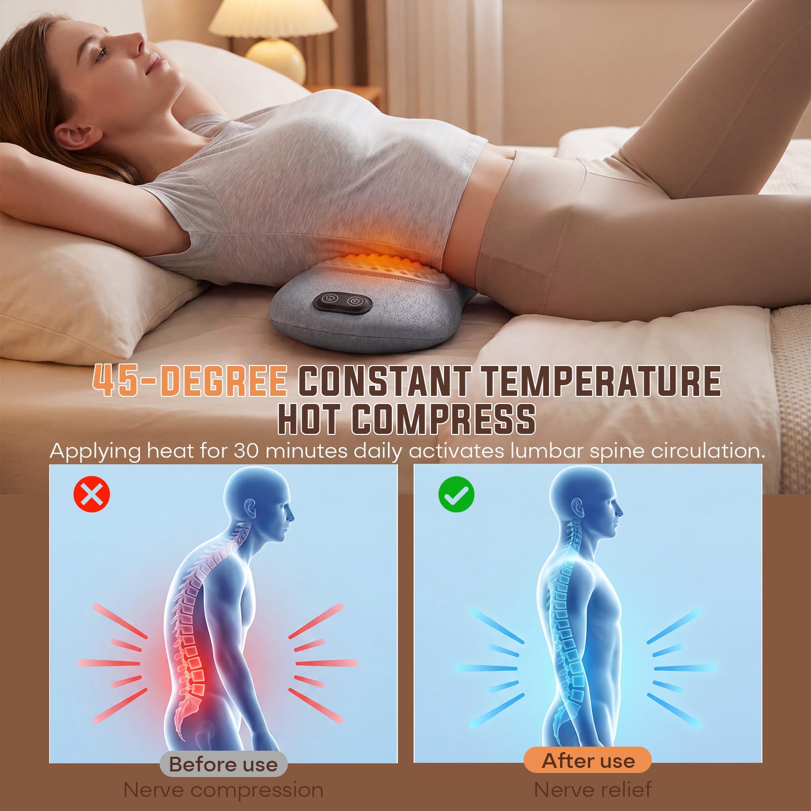 3-in-1 Ergonomisches Rückenmassagegerät, Wärme, Vibration,Zug,back massager | Dieses Massagegerät rücken mit Zugfunktion, Vibration & Wärmefunktion, Vielseitiges Massagekissen für Zuhause, Büro und Auto