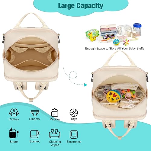 Miniatura 3 de Mochila para pañales, bolsas de pañales impermeables con puerto de carga USB, mochila de viaje antirrobo multifunción, Beige, Mochilas de día