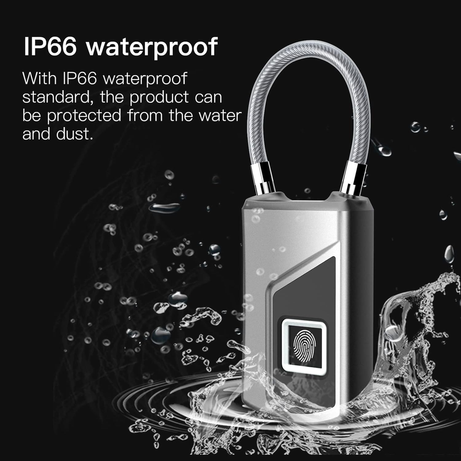 Candado sin llave con huella dactilar, Candado de huella digital Llave de reconocimiento de 360° Copia de seguridad USB recargable 32x90x17 mm