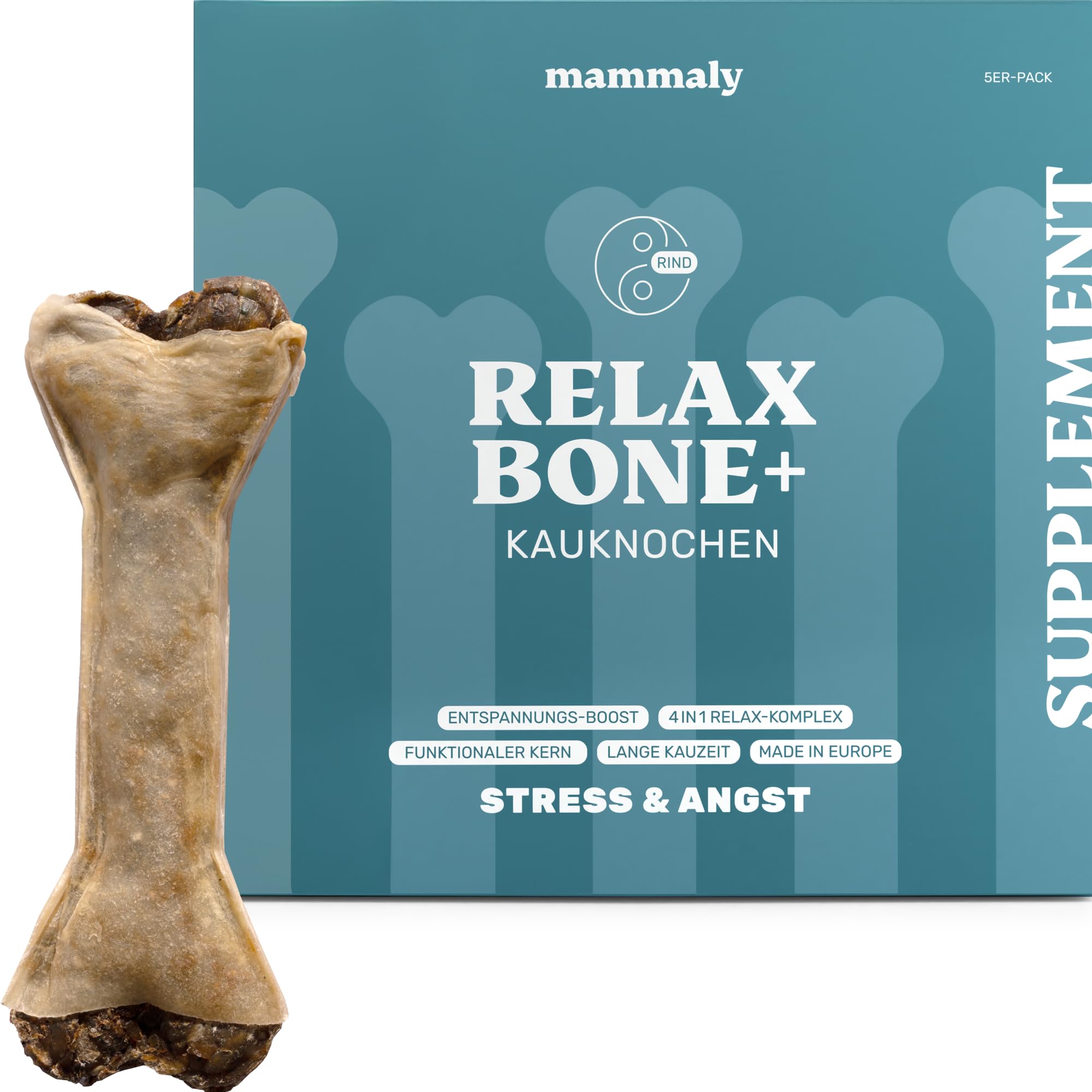 mammaly 5er BESTPREIS-Paket: Relax Bone+® Kauknochen für Hunde (12cm)