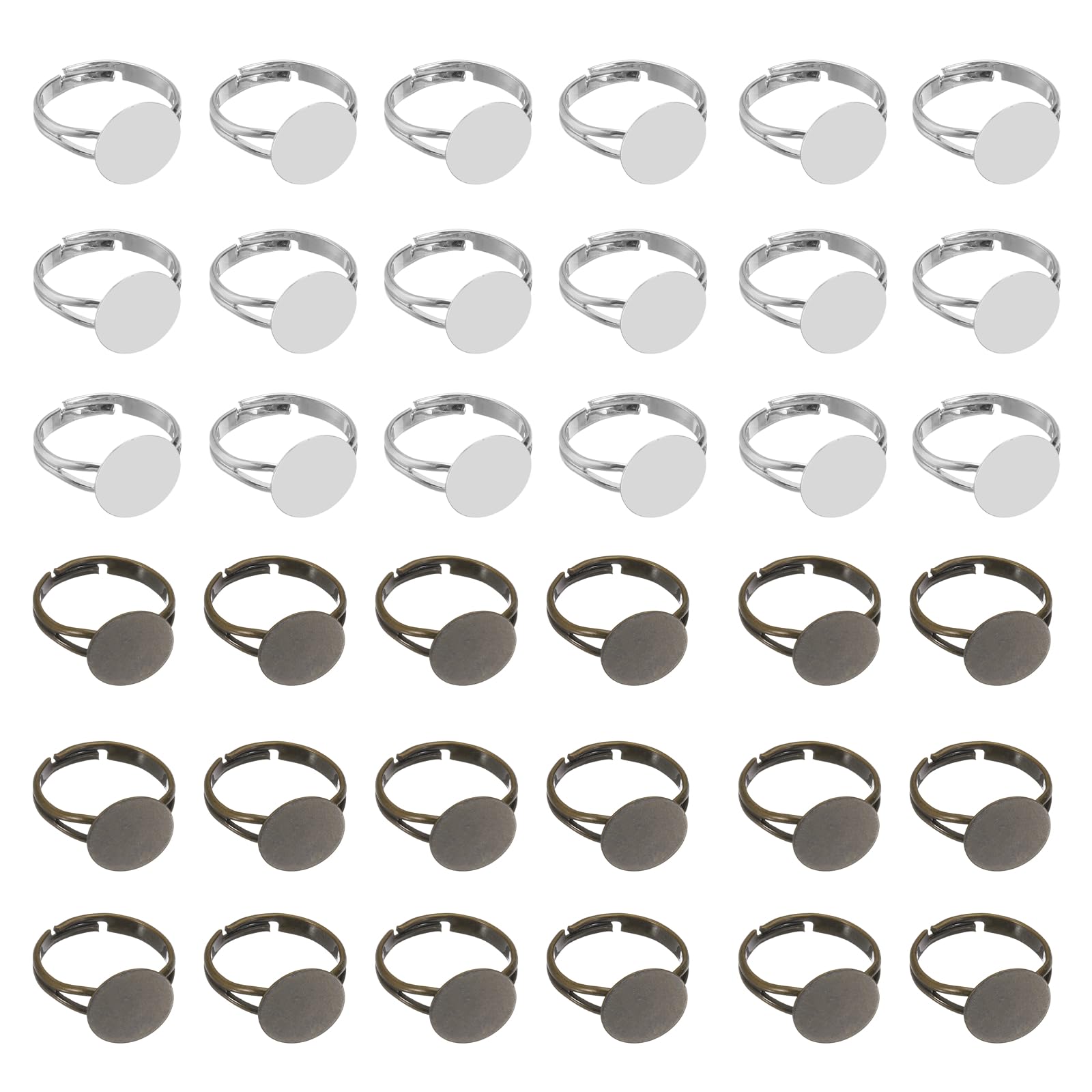 sourcing map Adjustable Blank Rings for Jewelry Making, 40 Pcs 12mm Adjustable Flat Blank Ring Base for Men Women DIY Crafts Jewelry Findings Components Birthday Wedding, White, Brown
