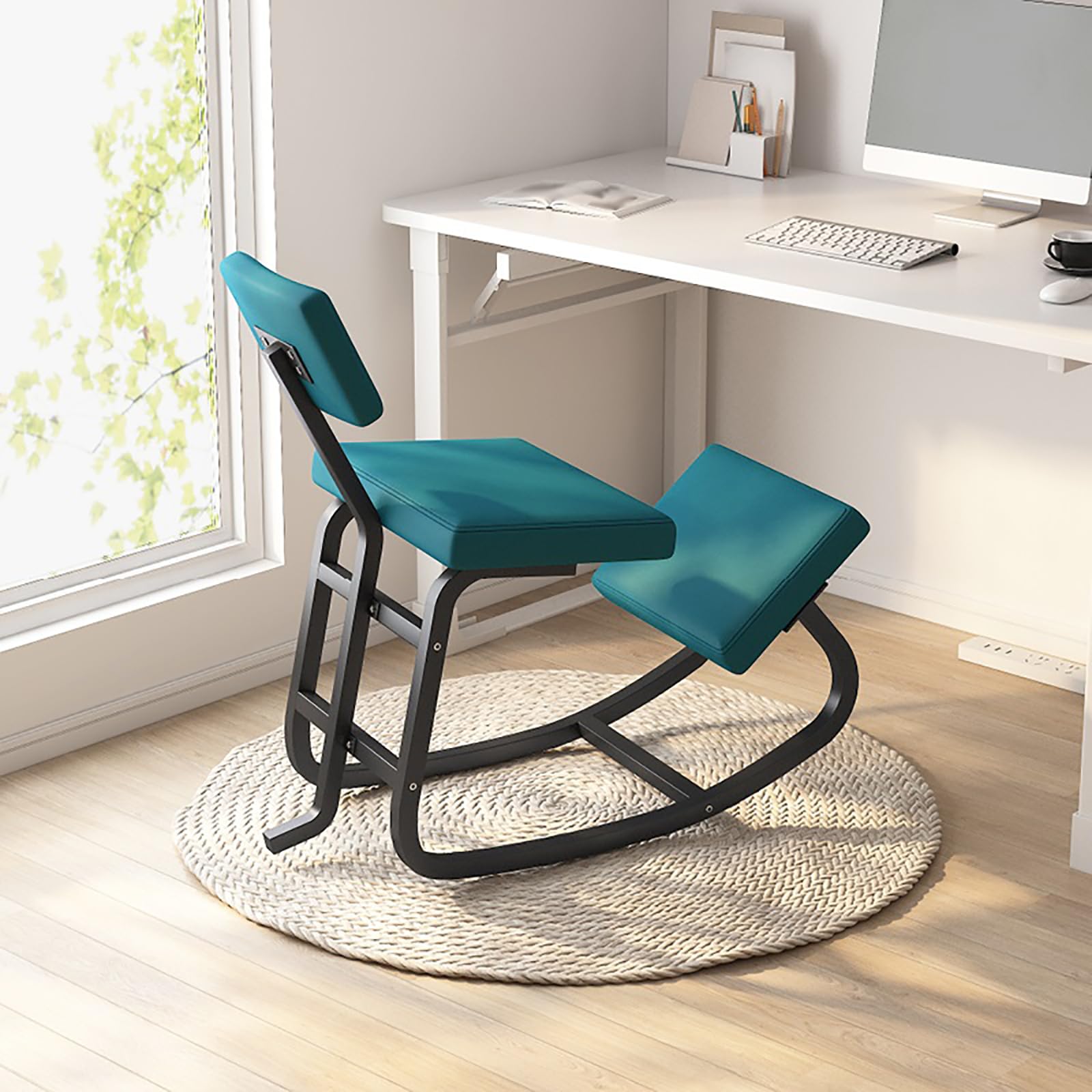 Sedie Innovative in Metallo, Sgabelli Ergonomici, Sedie da Correzione della Postura Seduta, Sedie da Ufficio per Studio in Ginocchio per Camere da Letto Aule Scrivanie(Black Frame, Blue 1)