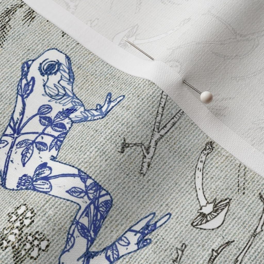 Spoonflower Fabric - Rabbit Meadow Blue White Woodland Botanical Flowers Garden Forest Printed on Petal Signature Cotton Fabric Fat Quarter - Sewing Quilting Apparel Crafts Decor
