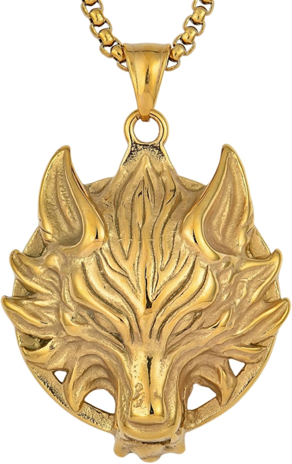 YL Men's Wolf Necklace Stainless Steel Wolf Head Pendant Jewelry