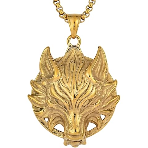 YL Men's Wolf Necklace Stainless Steel Wolf Head Pendant Jewelry