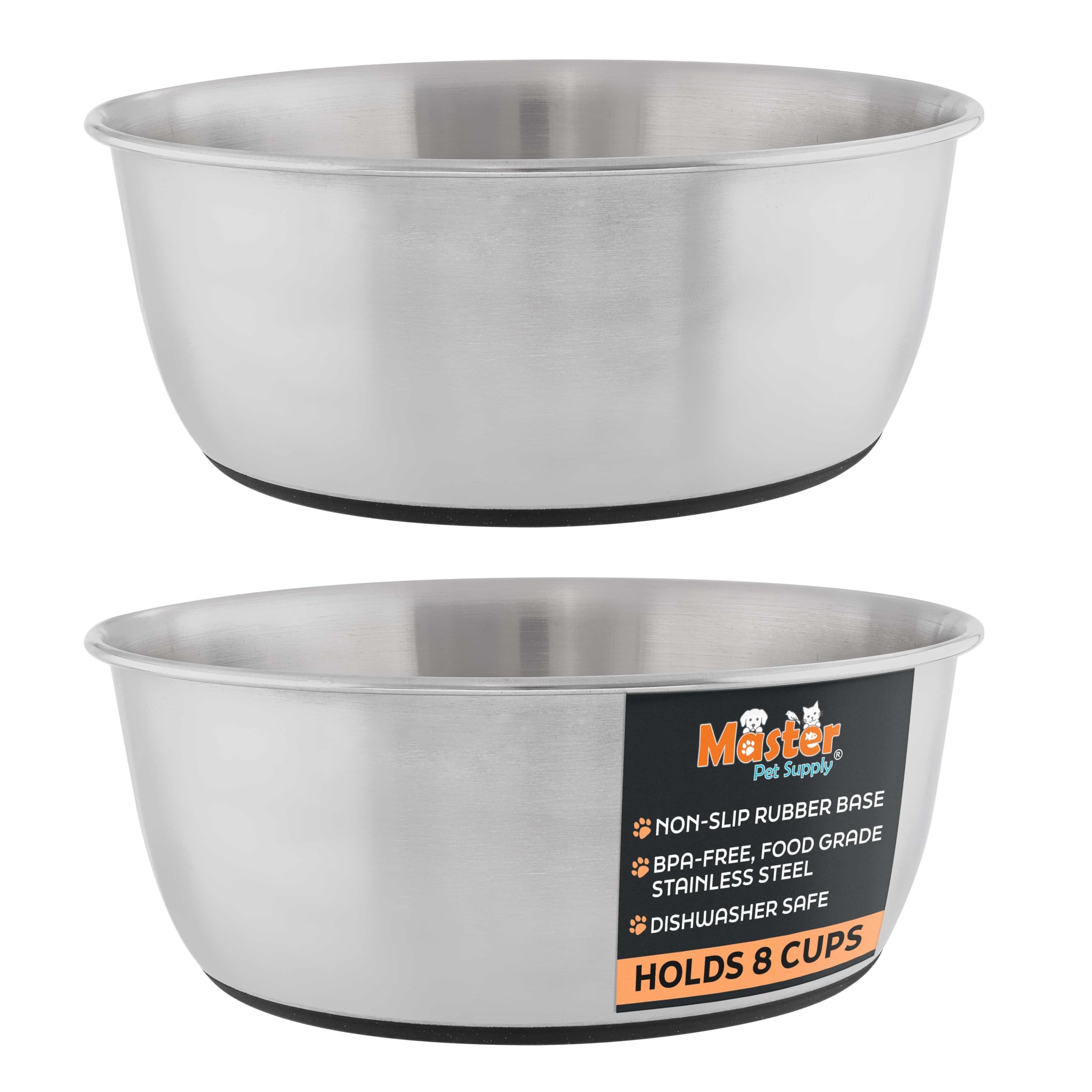 Master Pet Supply Stainless Steel Dog Bowls Set of 2 64 Oz Each with Non-Slip Rubber Base -