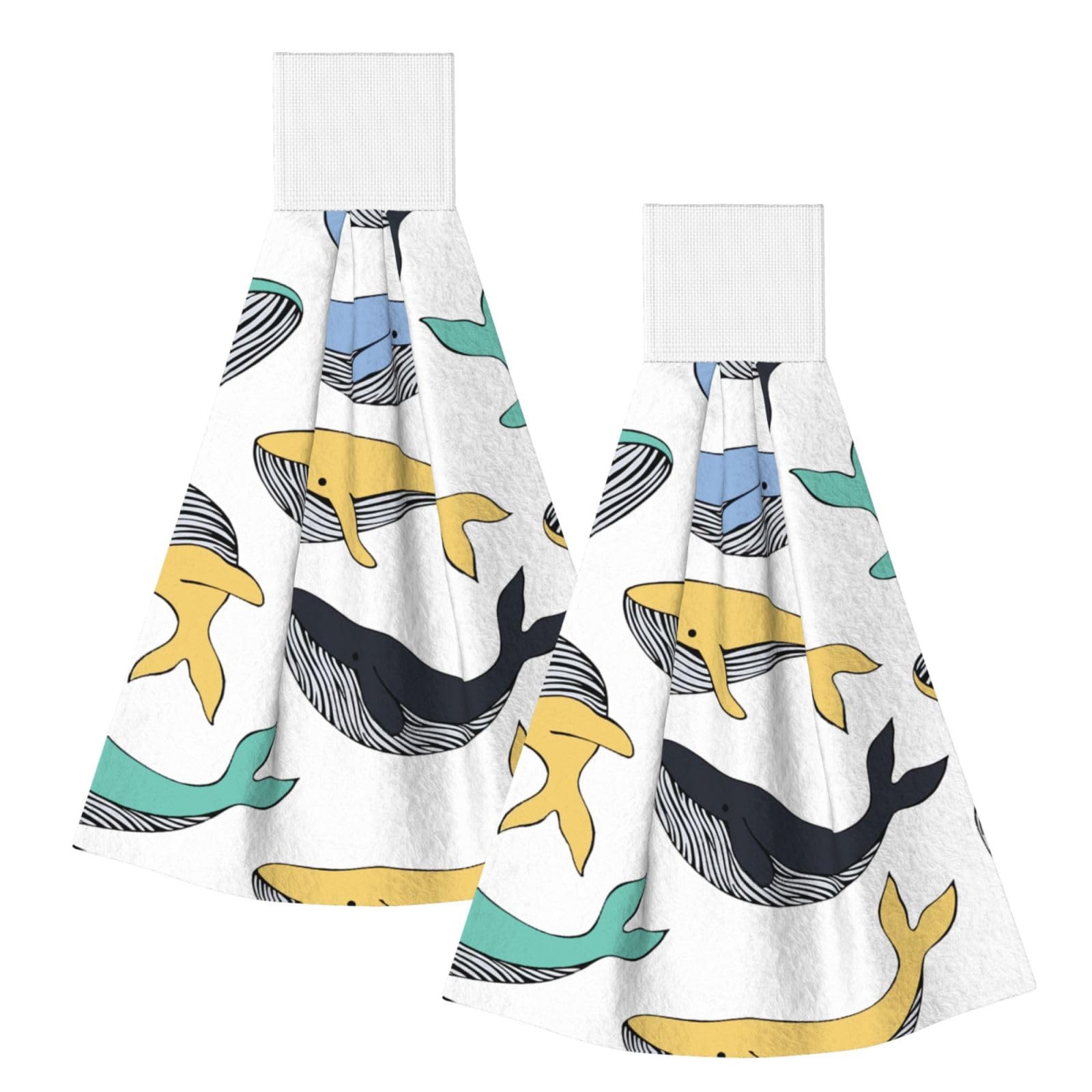 DOPKLNA Whales Whale Animal, 2 Pcs Hanging Coral Fiber Hand Towels for Bathroom, Absorbent Kitchen Towels