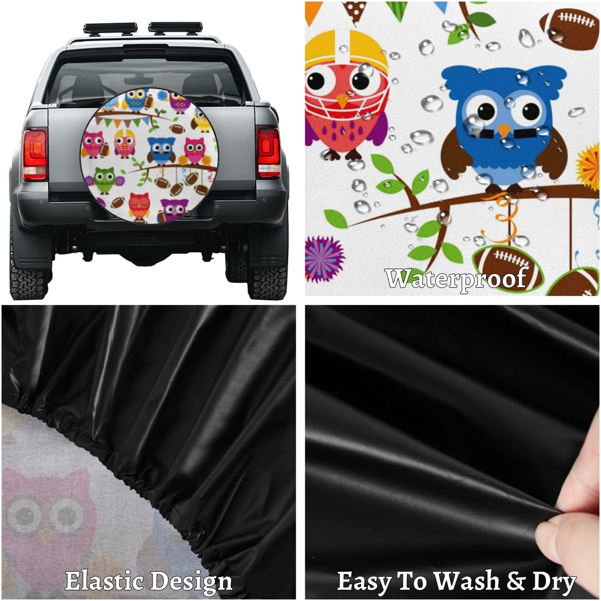 Sports Owl Tire Covers Portable Spare Tire Cover Soft Durable Waterproof Dustproof Set of 4 Bags 15 Inches for Car Truck SUV Trailer Camper