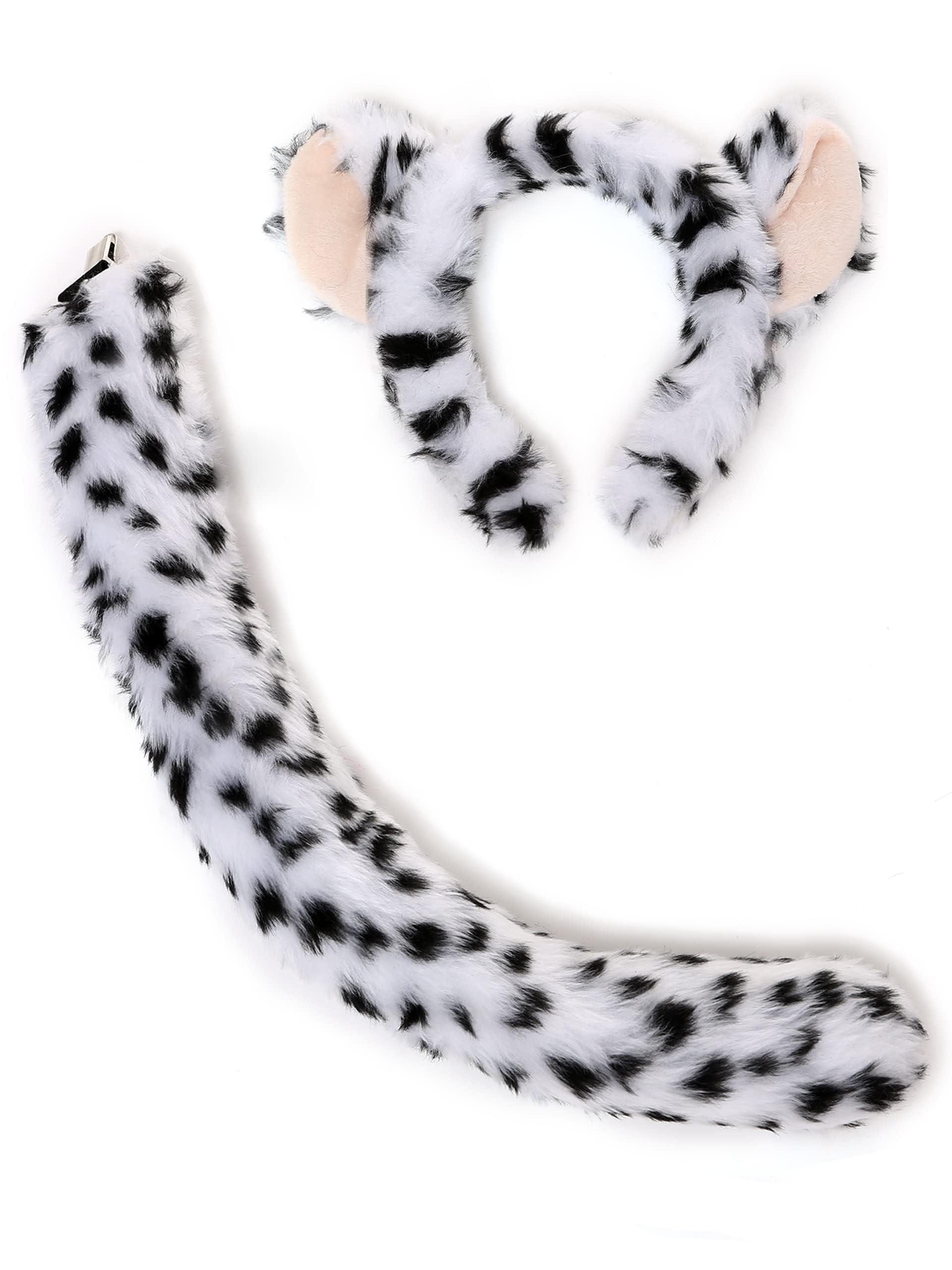 KASTWAVEKASTWAVE White Leopard Ears and Tail Costume Set for Kids, Perfect for Cosplay and Parties, Furry Animal Props, 2 Pack