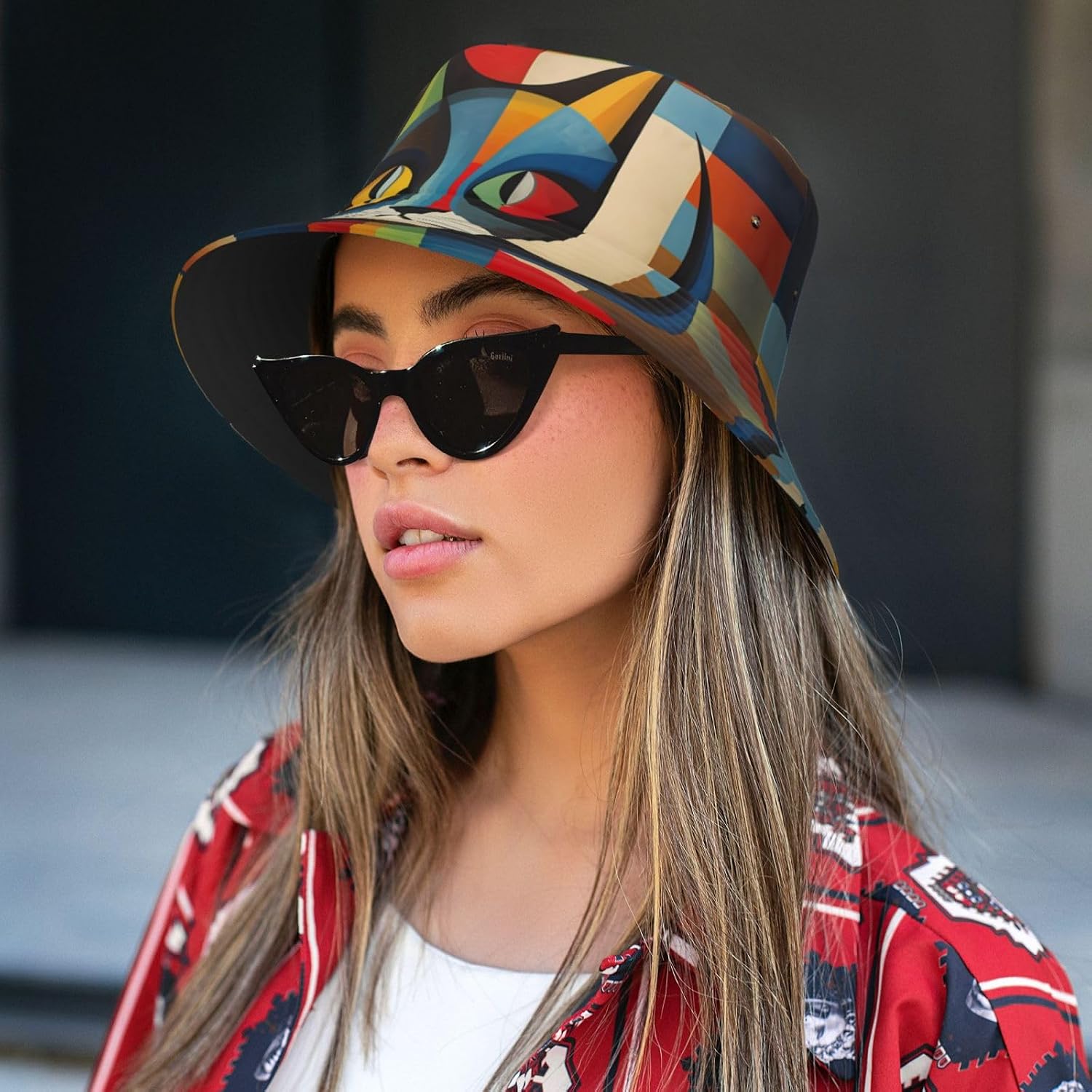 Modern Art Cat Prints Summer Outdoor Travel Bucket hat, a Beach Sun hat Suitable for Both Men and Women Black