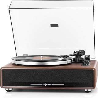 1byone High Fidelity Belt Drive Turntable with Built-in Speakers, Bluetooth Vinyl Record Player, Audio-Technica Cartridge, Aux-In & Auto Off