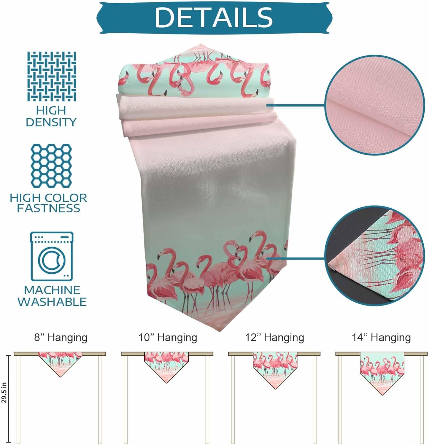 Z&L Home Linen Burlap Table Runner Dresser Scarves,Tropical Birds Pink Flamingo Table Runners for Family Dinner/Holiday Party/Wedding/Events/Kitchen Decor Animal Art 13x72in