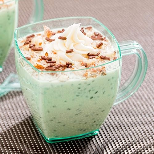 Miniatura 3 de Restaurantware Tazas de café de plástico de 5 onzas, 100 tazas cuadradas de expreso, desechables, pequeñas, vasos de plástico Seagreen con asas,