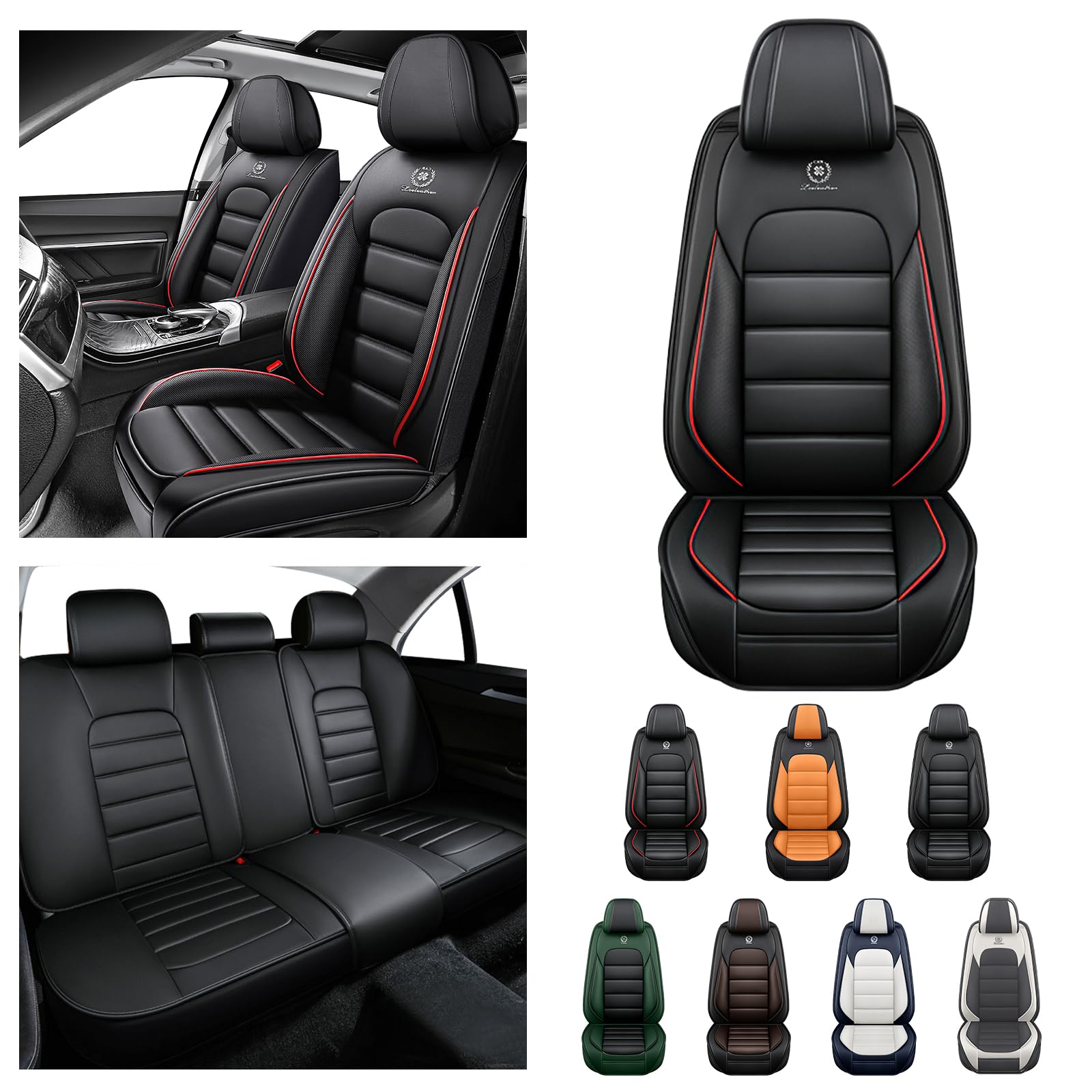 AREKA 5 Seat Covers for Buick Enclave 2019-2024 Breathable Car Seat Covers,Anti-Slip Waterproof Car Seat Protectors with Airbag,Automotive Vehicle Cushion with Storage Pockets (Standard,Redline)